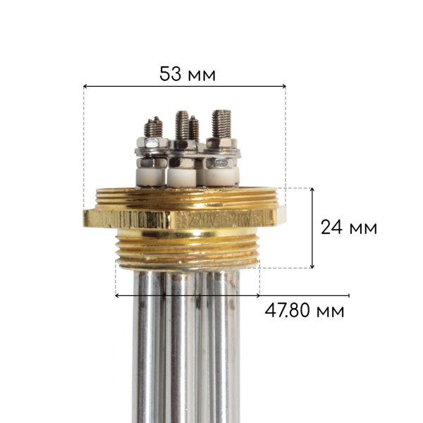 Блок ТЭН 4,5 кВт для воды 310 мм фланец G1 1/2" 220 В нерж. (трубка + колпак) HTH